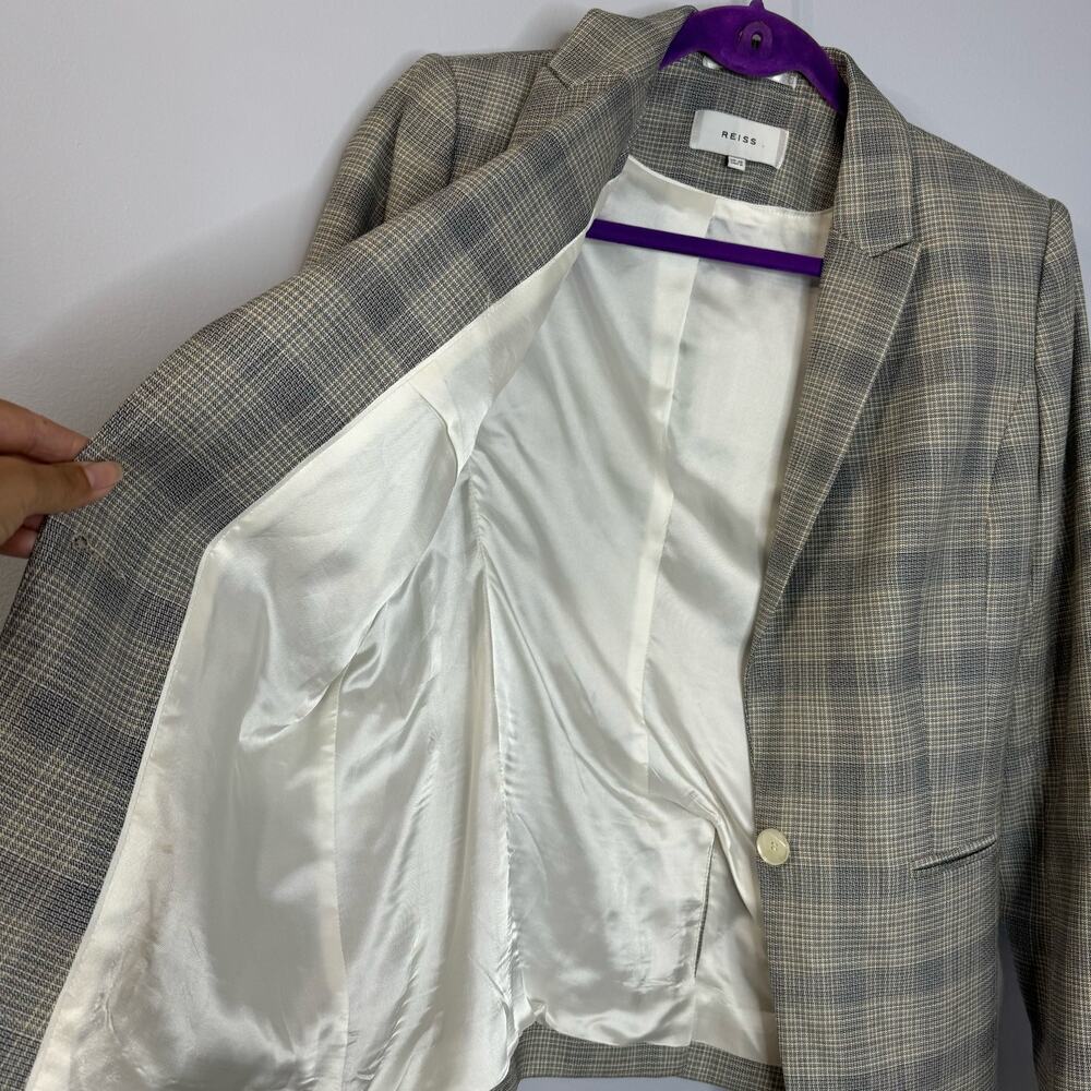 Reiss Grey/Black Check Webb Jacket Wool Blend Slim Fit Career Office Women's 6 - Picture 14 of 16
